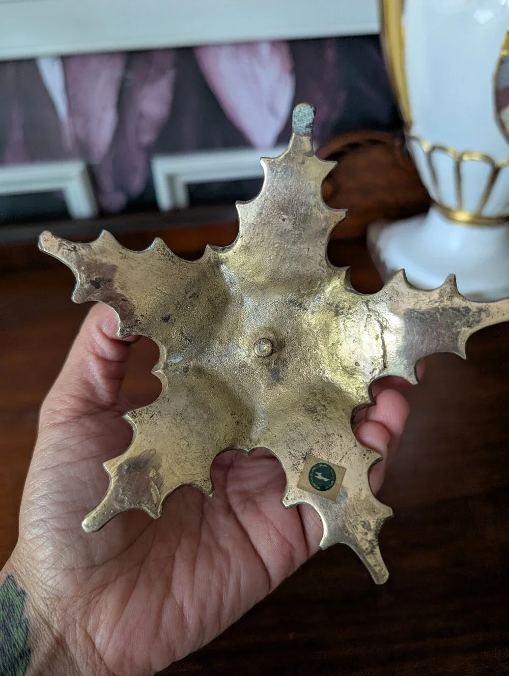 Vintage Solid Brass Leaf Design Tapered Candle Holders Table Decor 2.5